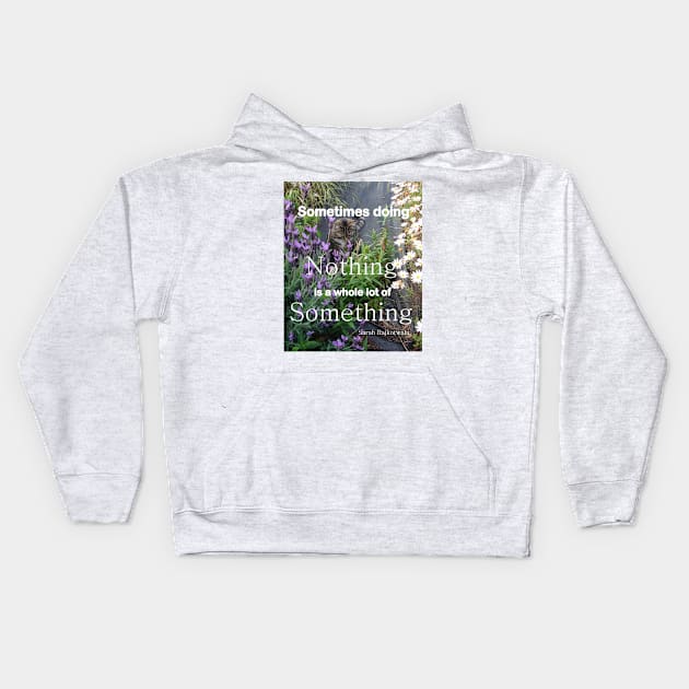 Tabby Cat Purple Flowers Doing Nothing Quote Kids Hoodie by SarahRajkotwala